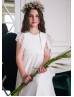 Flutter Sleeves Ivory Lace Chiffon Flower Girl Dress